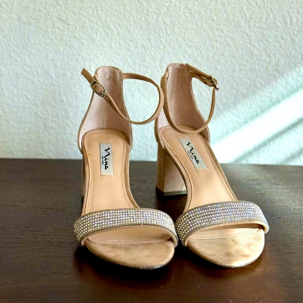 Nina Tan and Gold Embellished Heels